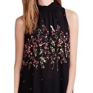 Floreat Black Blouse with Pink Floral Embroidery
